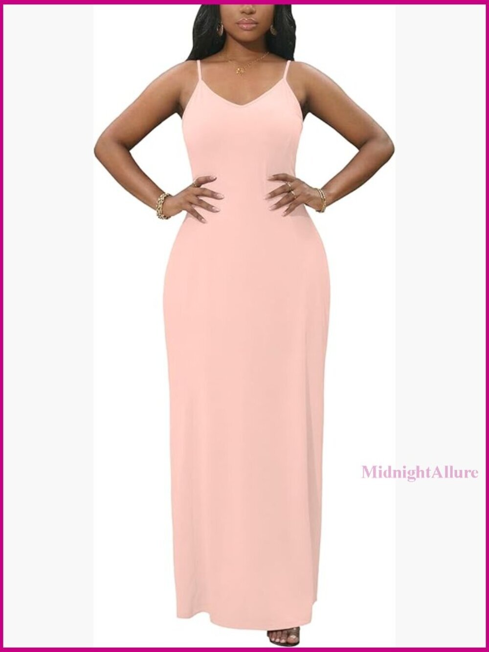 Sleeveless Maxi Dress with Pockets, Adjustable Spaghetti Straps, Wrap V-Neck,